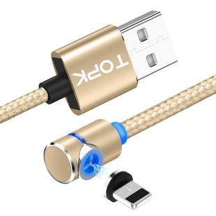TOPK AM30 1m 2.4A Max USB to 8 Pin 90 Degree Elbow Magnetic Charging Cable with LED Indicator(Gold)