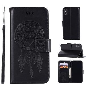 For iPhone X / XS Wind Chime Owl Embossing Pattern Horizontal Flip Leather Case with Holder & Card Slots & Wallet (Black)