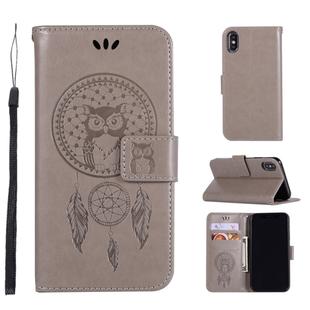 For iPhone X / XS Wind Chime Owl Embossing Pattern Horizontal Flip Leather Case with Holder & Card Slots & Wallet (Grey)