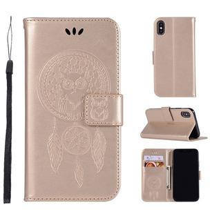 For iPhone X / XS Wind Chime Owl Embossing Pattern Horizontal Flip Leather Case with Holder & Card Slots & Wallet (Gold)