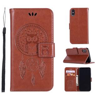 For iPhone X / XS Wind Chime Owl Embossing Pattern Horizontal Flip Leather Case with Holder & Card Slots & Wallet (Brown)