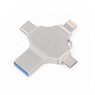 Cross 4 in 1 8GB 8 Pin + Micro USB + USB-C / Type-C + USB 3.0 Metal Flash Disk(Silver)
