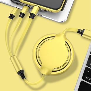3.5A Liquid Silicone 3 in 1 USB to USB-C / Type-C + 8Pin + Micro USB Retractable Data Syn Charging Cable (Yellow)