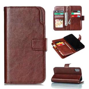 For iPhone X / XS Litchi Texture Horizontal Flip Leather Case with Nine Card Slots & Wallet & Photo Frame(Brown)