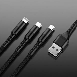 5A 3 In 1 Multi-function 8 Pin + Type-C / USB-C + Micro USB Braided Charging Data Cable, Length: 1.2m (Black)
