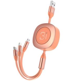 ROCK G3 5V 3.6A 3 in 1 8 Pin + Micro USB + USB-C / Type-C Retractable Fast Charging Data Cable, The Maximum Length: 1.2m(Orange)
