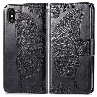 For iPhone X Butterfly Love Flowers Embossing Horizontal Flip Leather Case with Holder & Card Slots & Wallet & Lanyard(Black)