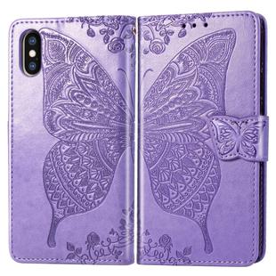 For iPhone X Butterfly Love Flowers Embossing Horizontal Flip Leather Case with Holder & Card Slots & Wallet & Lanyard (Light Purple)