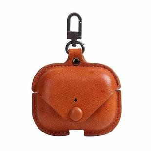 For AirPods Pro Litchi Texture PU Leather Earphone Protective Case with Hook(Brown)