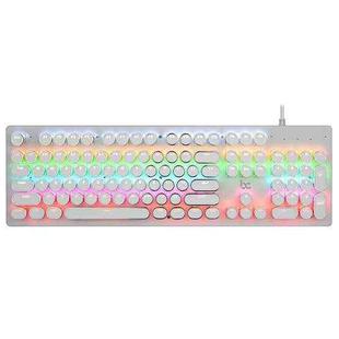 MSEZ HJK920-7 104-keys Electroplated Transparent Character Punk Keycap Colorful Backlit Wired Mechanical Gaming Keyboard, Support Autonomous Shaft Change(White)