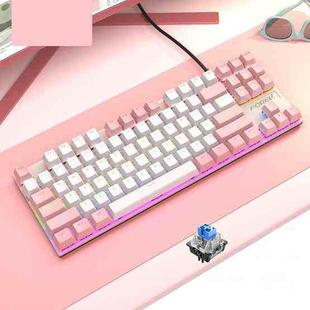 FOREV FV-301 87-keys Blue Axis Mechanical Gaming Keyboard, Cable Length: 1.6m(Pink + White)