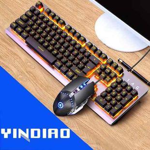 YINDIAO K002 USB Wired Mechanical Feel Orange Backlight Keyboard + Optical Mouse Set(Black)