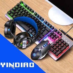 YINDIAO K002 USB Wired Mechanical Feel RGB Backlight Keyboard + Optical Silent Mouse + Headset Set(Black)