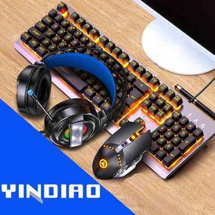 YINDIAO K002 USB Wired Mechanical Feel Orange Backlight Keyboard + Optical Mouse + Headset Set(Black)