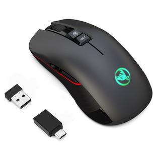HXSJ T30 2.4GHz 8-key USB Rechargeable Colorful Glowing 3600DPI Four-speed Adjustable Wireless Optical Mute Gaming Mouse for Desktop Computers / Laptops, with USB-C / Type-C Adapter