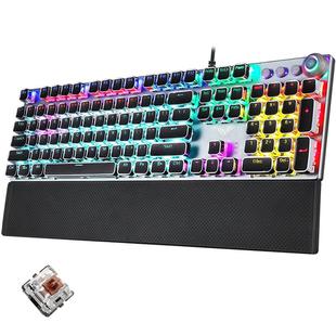 AULA F2088 108 Keys Mixed Light Plating Punk Mechanical Brown Switch Wired USB Gaming Keyboard with Metal Button(Silver)