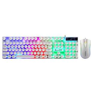 SHIPADOO D290 Wired RGB Backlight Punk Key Hat Dazzle Color Keyboard Mouse Kit for Laptop, PC(White)