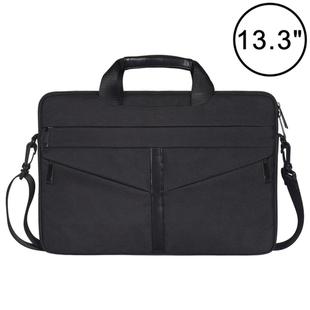 13.3 inch Breathable Wear-resistant Fashion Business Shoulder Handheld Zipper Laptop Bag with Shoulder Strap (Black)