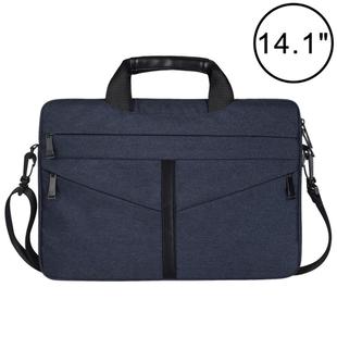 14.1 inch Breathable Wear-resistant Fashion Business Shoulder Handheld Zipper Laptop Bag with Shoulder Strap (Navy Blue)