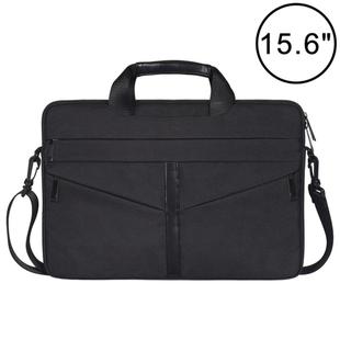 15.6 inch Breathable Wear-resistant Fashion Business Shoulder Handheld Zipper Laptop Bag with Shoulder Strap (Black)