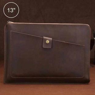 Universal Genuine Leather Business Zipper Laptop Tablet Bag For 13 inch and Below(Coffee)