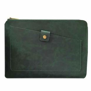 Universal Genuine Leather Business Zipper Laptop Tablet Bag For 15 inch and Below(Green)