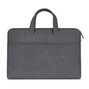 ST06 Waterproof PU Leather Zipper Hidden Portable Strap One-shoulder Handbag for 13.3 inch Laptops, with Suitcase Belt(Dark Gray)