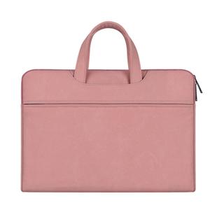 ST06 Waterproof PU Leather Zipper Hidden Portable Strap One-shoulder Handbag for 13.3 inch Laptops, with Suitcase Belt(Pink)