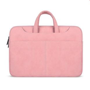 ST06S Waterproof PU Leather Zipper Hidden Portable Strap One-shoulder Handbag for 13.3 inch Laptops, with Magic Stick & Suitcase Belt (Pink)