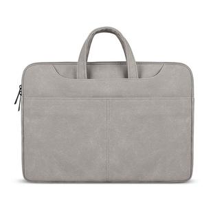 ST06S Waterproof PU Leather Zipper Hidden Portable Strap One-shoulder Handbag for 13.3 inch Laptops, with Magic Stick & Suitcase Belt (Light Grey)