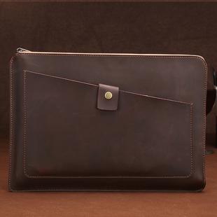 Universal Genuine Leather Business Zipper Laptop Tablet Bag For 12 inch and Below(Coffee)