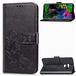 Lucky Clover Pressed Flowers Pattern Leather Case for LG G8 ThinQ, with Holder & Card Slots & Wallet & Hand Strap (Black)