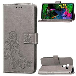 Lucky Clover Pressed Flowers Pattern Leather Case for LG G8 ThinQ, with Holder & Card Slots & Wallet & Hand Strap (Grey)