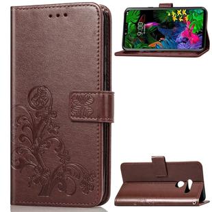 Lucky Clover Pressed Flowers Pattern Leather Case for LG G8 ThinQ, with Holder & Card Slots & Wallet & Hand Strap (Brown)