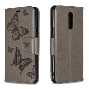 Two Butterflies Embossing Pattern Horizontal Flip Leather Case for LG Q Stylo 5, with Holder & Card Slots & Wallet(Grey)