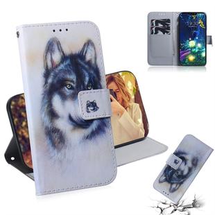 White Wolf Pattern Coloured Drawing Horizontal Flip Leather Case for LG V50 ThinQ 5G, with Holder & Card Slots & Wallet