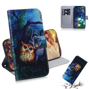 Oil Painting Owl Pattern Coloured Drawing Horizontal Flip Leather Case for LG V50 ThinQ 5G, with Holder & Card Slots & Wallet