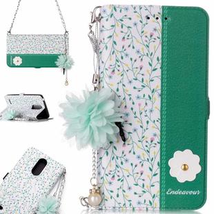 For LG K8 (2017) (EU Version) Orchid Flower Pattern Horizontal Flip Leather Case with Holder & Card Slots & Pearl Flower Ornament & Chain