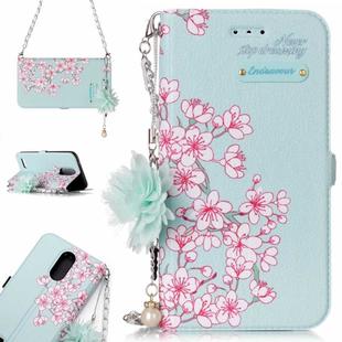 For LG K10 (2017) (EU Version) Sakura Flower Pattern Horizontal Flip Leather Case with Holder & Card Slots & Pearl Flower Ornament & Chain