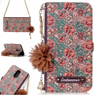 For LG K10 (2017) (EU Version) Impatiens Balsamina Pattern Horizontal Flip Leather Case with Holder & Card Slots & Pearl Flower Ornament & Chain