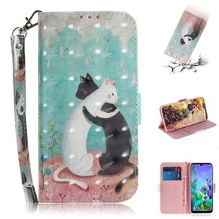 3D Painting Black White Cat Pattern Coloured Drawing Horizontal Flip Leather Case for LG Q60, with Holder & Card Slots & Wallet