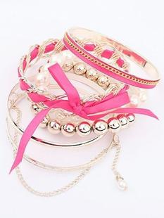 Magenta Pearl Bow Multilayer Bracelet