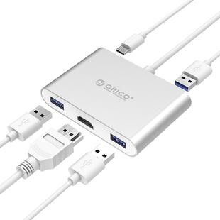 ORICO RCH3A USB-C / Type-C to HDMI & USB-C / Type-C & 3 x USB-A / Type-A Converter Aluminum HUB for Macbook / New Macbook Pro / Huawei Matebook(Silver)