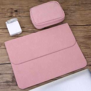 2 in 1 Horizontal Matte Leather Laptop Inner Bag + Power Bag for MacBook Air 11.6 inch A1465 (2012 - 2015) / A1370 (2010 - 2011)(Pink)