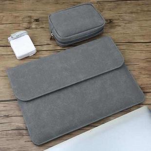 2 in 1 Horizontal Matte Leather Laptop Inner Bag + Power Bag for MacBook 12 inch A1534 (2015 - 2017)(Dark Gray)