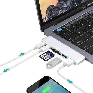 6 in 1 Multi-function Aluminium Alloy 5Gbps Transfer Rate Dual USB-C / Type-C HUB Adapter with 2 USB 3.0 Ports & 2 USB-C / Type-C Ports & SD Card Slot & TF Card Slot for Macbook 2015 / 2016 / 2017(Silver)