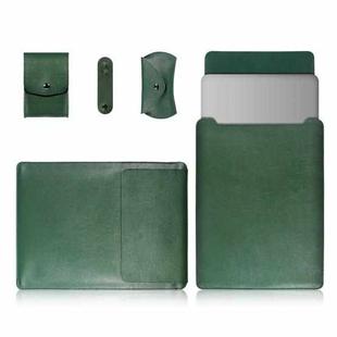 4 in 1 Laptop PU Leather Bag + Power Bag + Cable Tie + Mouse Bag for MacBook 13 inch (Green)