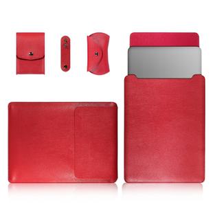 4 in 1 Laptop PU Leather Bag + Power Bag + Cable Tie + Mouse Bag for MacBook 13 inch (Red)