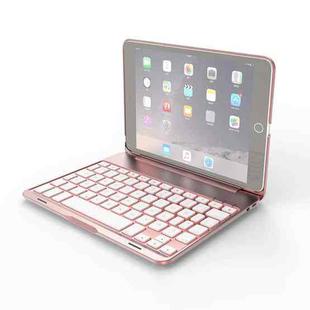 F8SM For iPad mini 3 / 2 / 1 Laptop Version Colorful Backlit Aluminum Alloy Bluetooth Keyboard Tablet Case (Rose Gold)