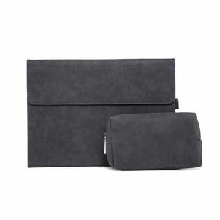 For Microsoft Surface Pro 7 / 7+ South African Sheepskin Magnetic Horizontal Flip Leather Case + Power Supply Bag with Pen Slot & Holder (Black)